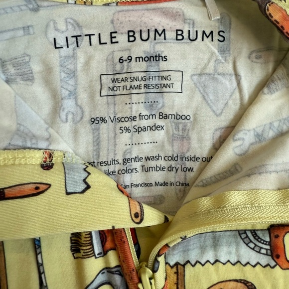 Little Bum Bums & Roses Nailed It Convertible Bamboo Pjs Tools One Piece 6-9M - Picture 5 of 6